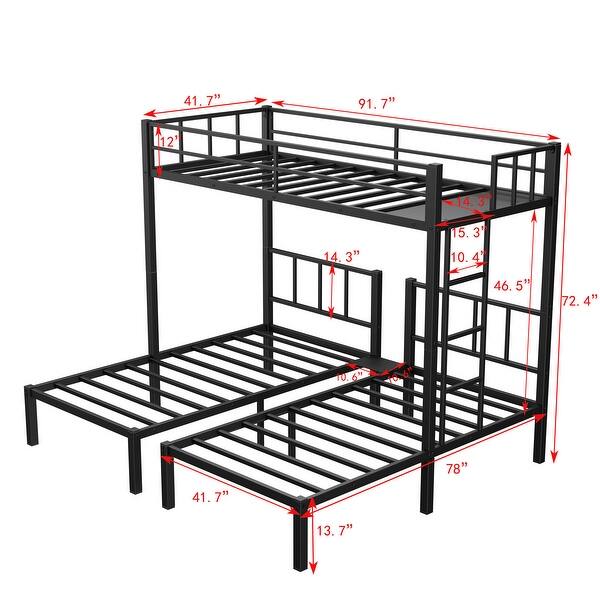 Twin XL Over Twin & Twin Metal Triple Bunk Bed with Guardrails, Ladder, Convertible to 3 Beds