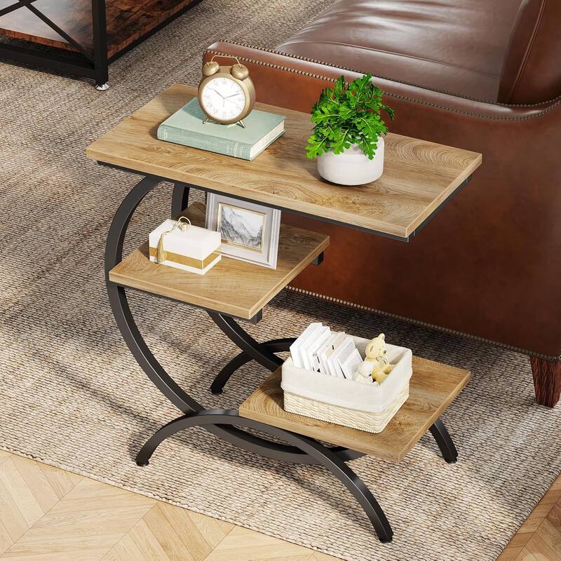 C-Shaped End Table, 3-Tier Small Side Table