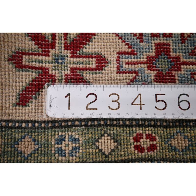 Red Geometric Kazak Rug Hand-Knotted Traditional Wool Carpet - 5'0" x 7'0"