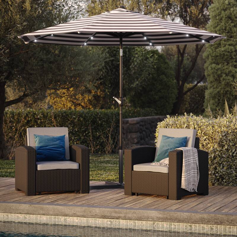 CorLiving 9ft Patio Umbrella with Lights, Tilting - Black