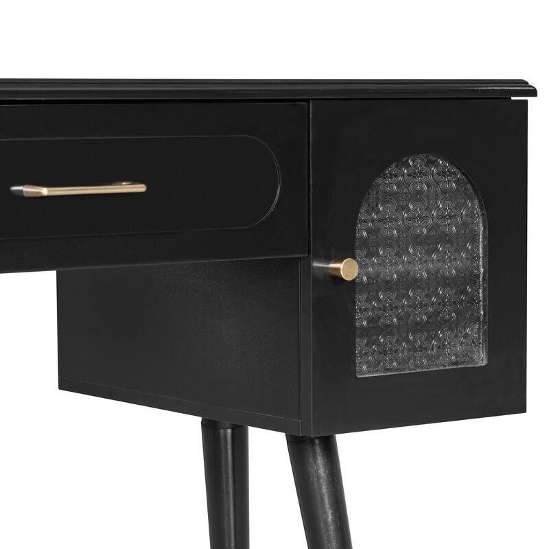 Elegant Vanity Makeup Table & Chair Set, Modern Dressing Table with Organizer, Writing Desk, Charging Port, Black