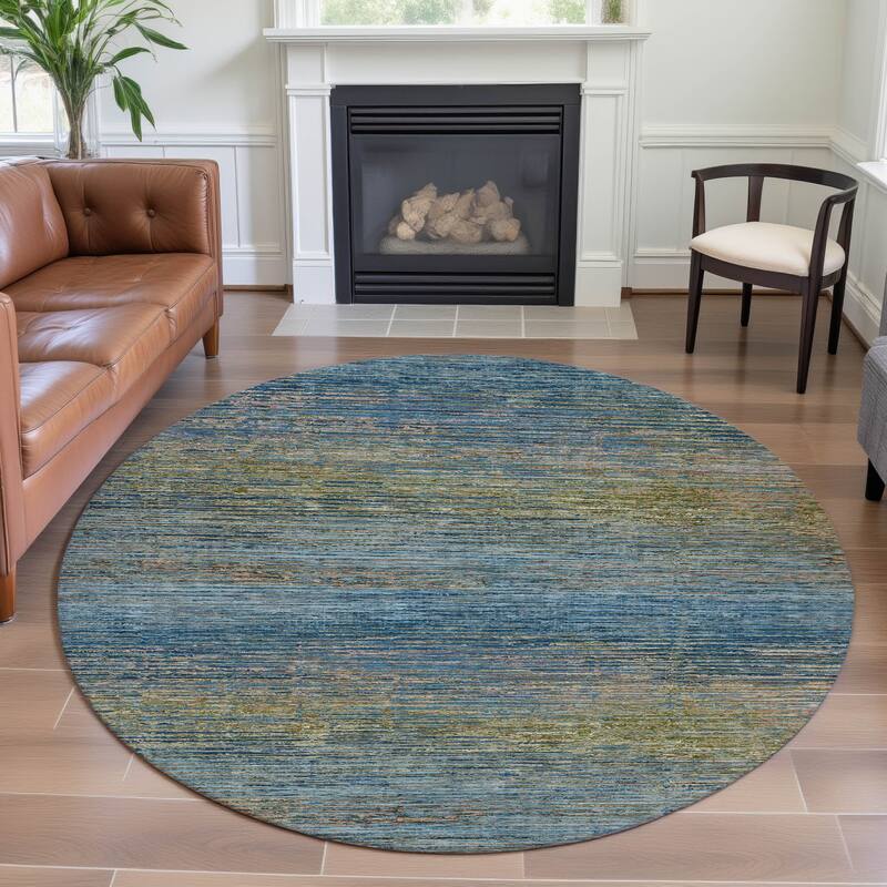 Premium Washable Super Soft Ombre Stripes Mayfield Rug - Denim - 8' x 8'