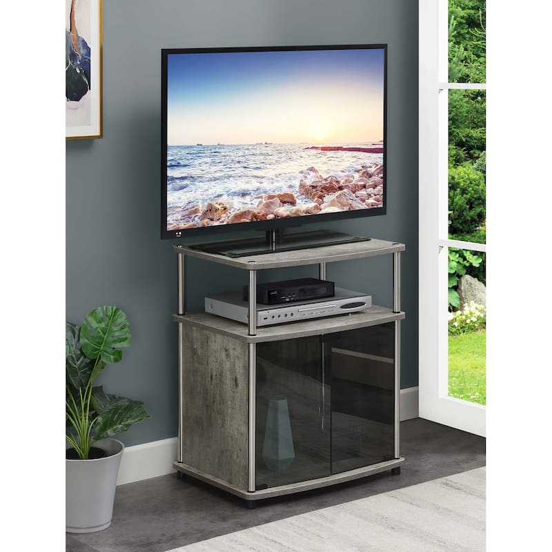 Convenience Concepts Designs2Go TV Stand with Black Glass Storage Cabinet and Shelf for TVs up to 26 Inches