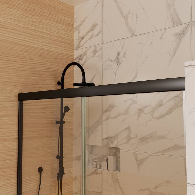 48'' x 72'' Glass Semi-Frameless Double Sliding Shower Tub Door in Matte Black/Brushed Nickel