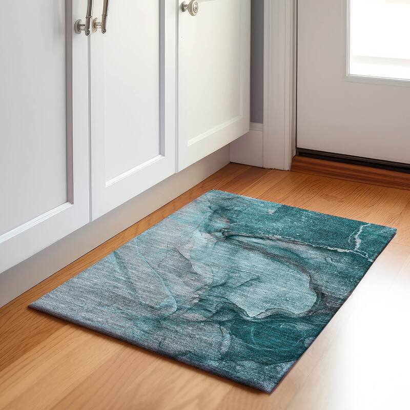 Premium Washable Super Soft Contemporary Mayfield Rug - Teal - 1' 8" x 2' 6" - Rectangle