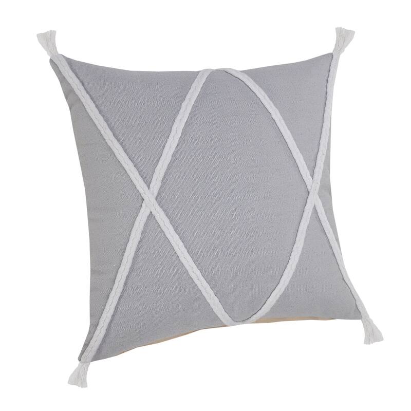 20" Gray and White Geometric Braided Square Throw Pillow