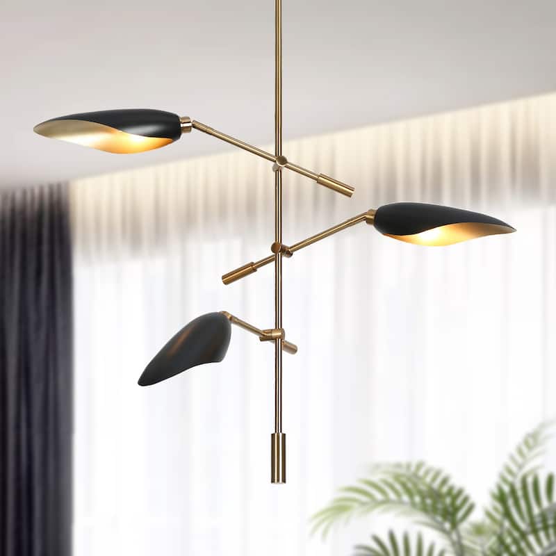 3-Light Unique Modern Black Gold Chandelier Metal Island Pendant Light for Dining Room - D 33.8" x H 23.2"