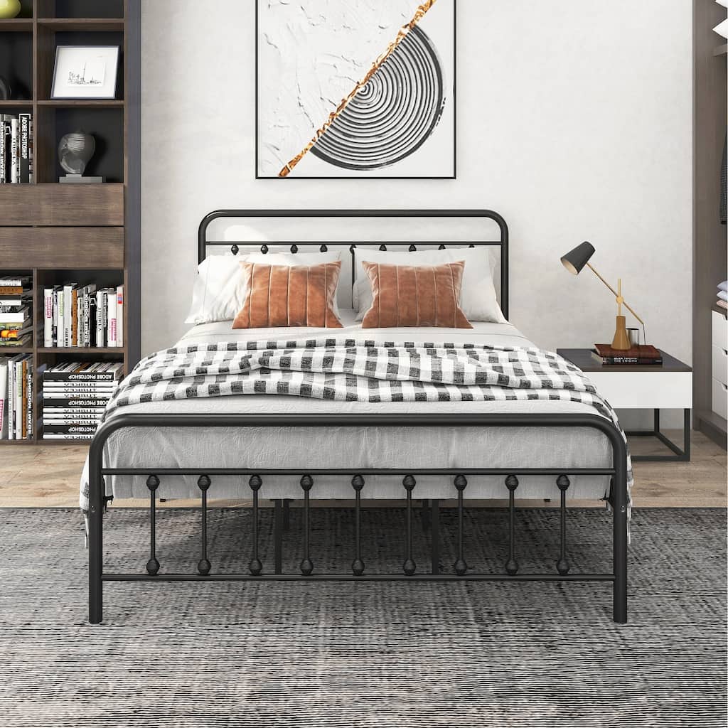 Premium Metal Bed Frame for Queen Size with Vintage Design and Sturdy Support