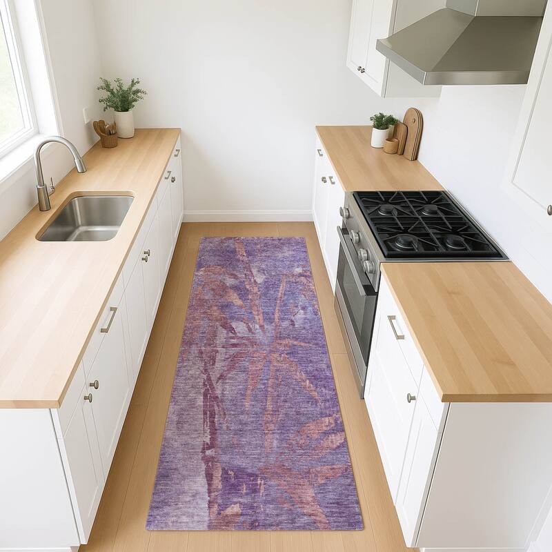 Machine Washable Indoor/ Outdoor Modern Floral Chantille Rug
