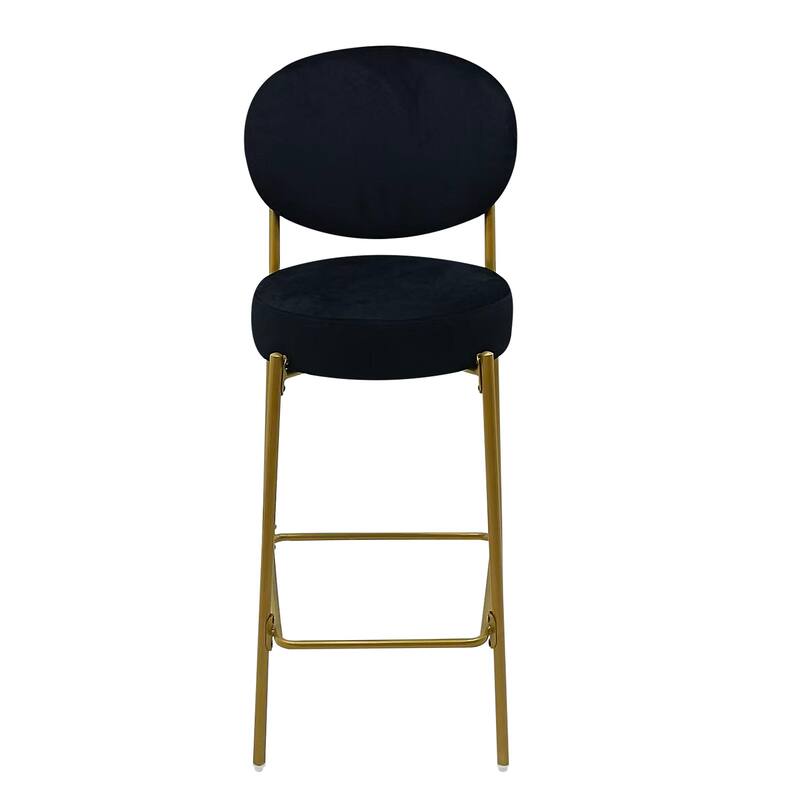 Velvet Upholstered Bar Stools Set of 2, Round Counter Stools with ergonomic Backrest, Breakfast Bar Chairs with Metal Legs