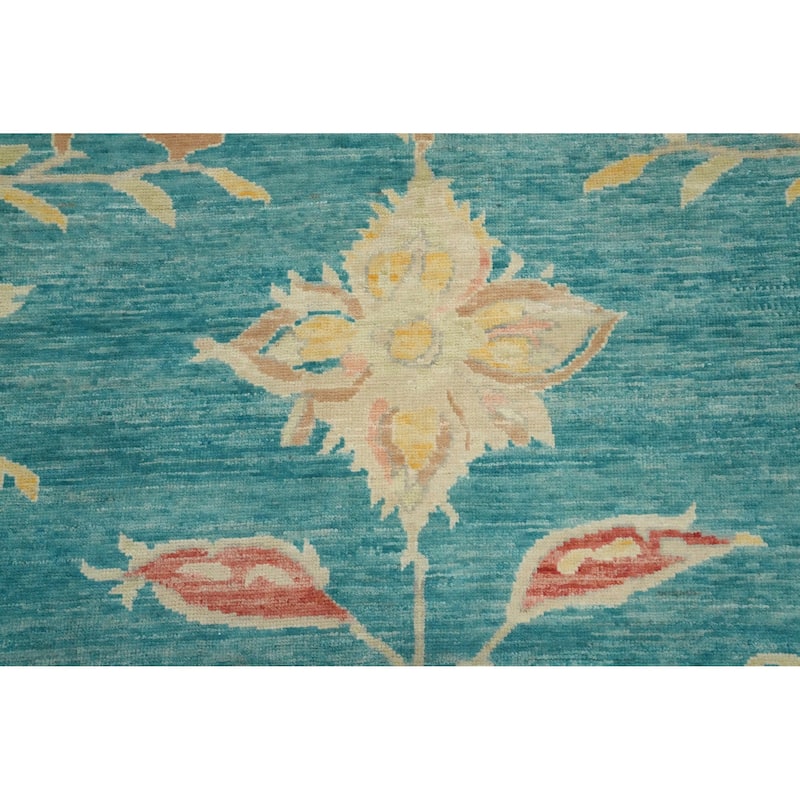Hand Knotted Oriental 100% Wool Carpet Transitional Floral Navy Blue & Blues Oushak Area Rug - 15' 2'' X 12' 0''