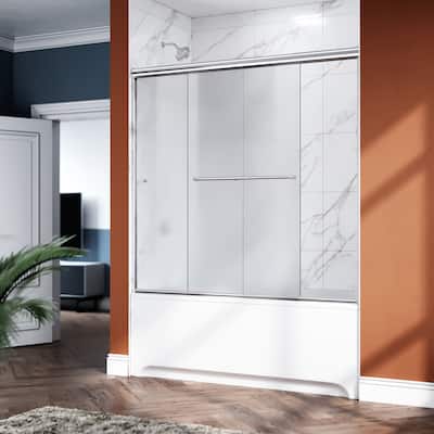 Elegant Double Slidng Shower Door 60 in.W x 57.4 in. H for Bathtub with 1/4 in. Tempered Glass in Chrome Finish