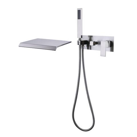 3 Hole Wall Mounted Waterfall Bathtub Faucet with Handheld Shower Head (Valve included)