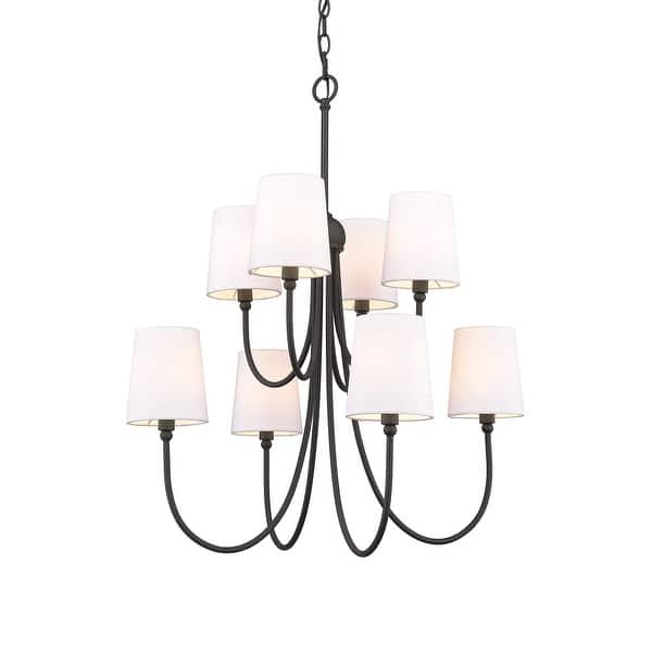 slide 2 of 4, 8 Light Large Rustic 26"W x 31"H with Shades Two-tier Chandelier in Forged Black