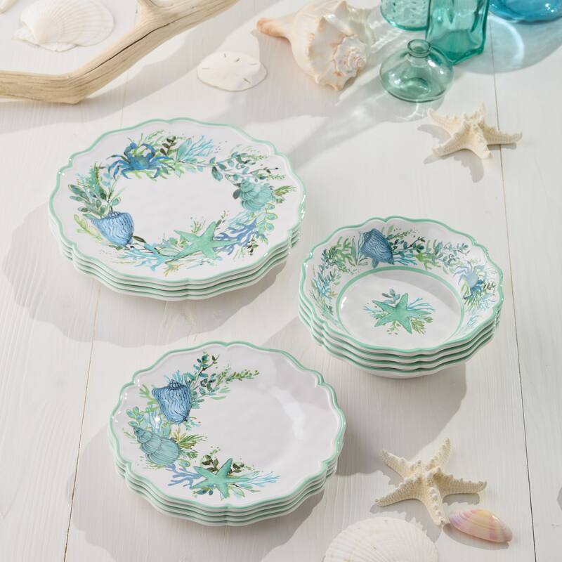 Certified International Sea Glass Melamine 12 Piece Dinnerware Set, Service for Four - 11.00"L x 11.00"W x 0.50"H