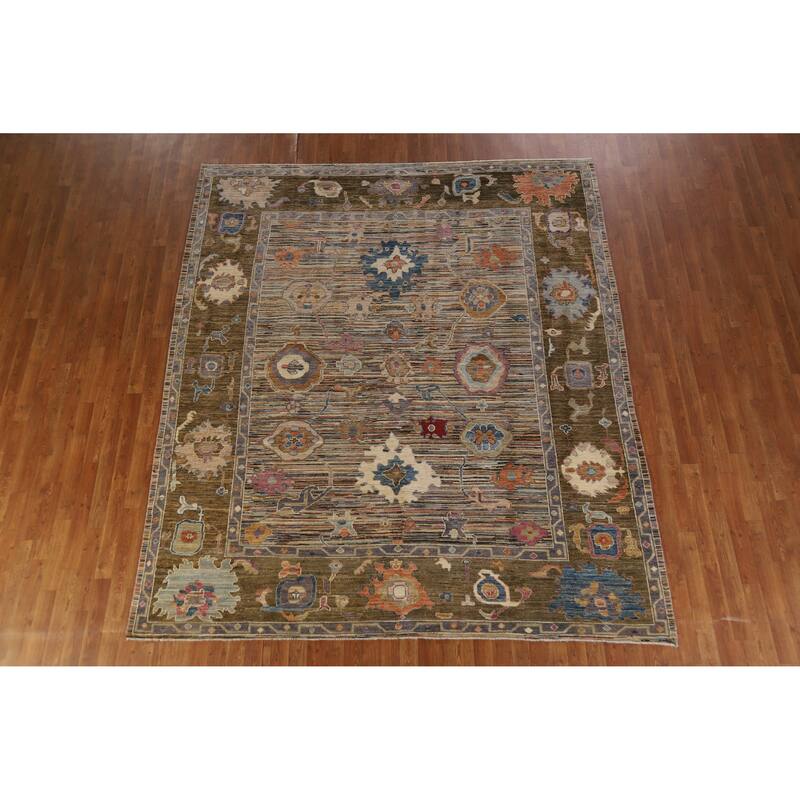 Hand Knotted Oriental 100% Wool Carpet Transitional Floral Multi-Colored Oushak Area Rug - 9' 5'' X 8' 2''