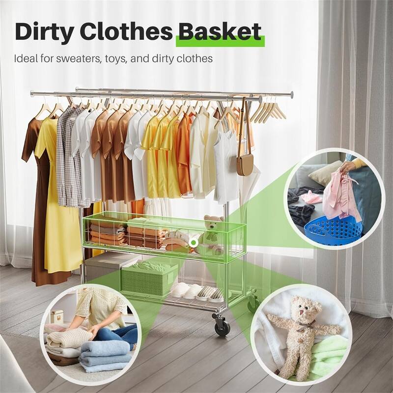 625 lbs Clothing Racks with Wheels - 71"D x 21.65"W x 68"H