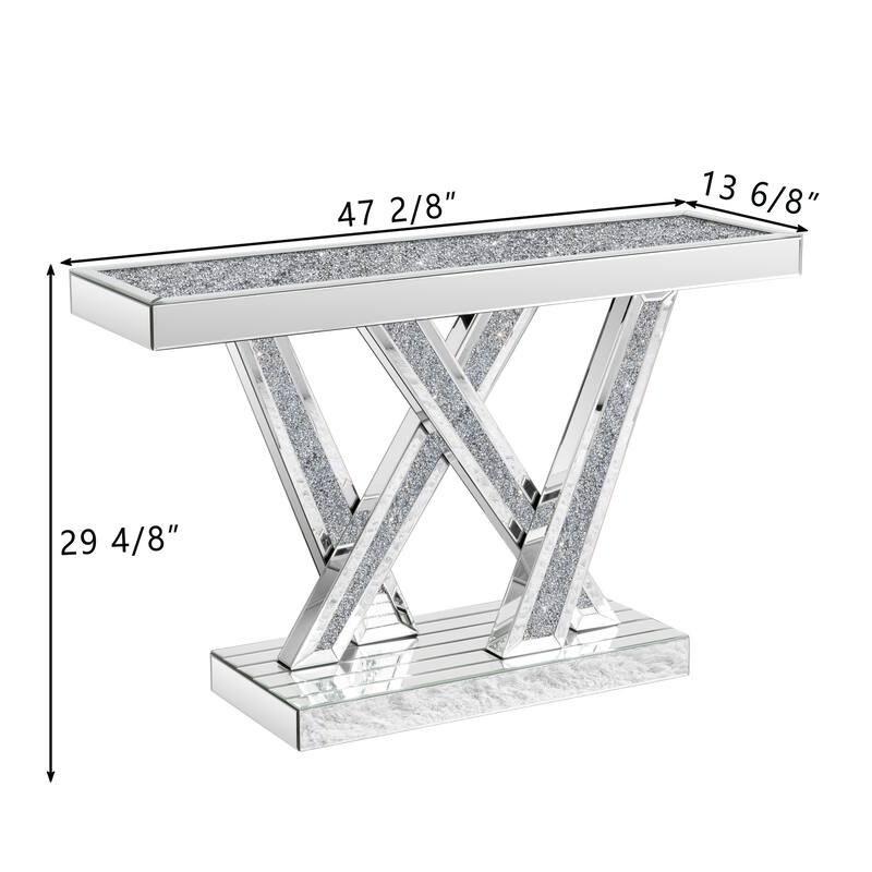 Modern Console Table Silver Entryway Table Inlay with Crushed Diamond