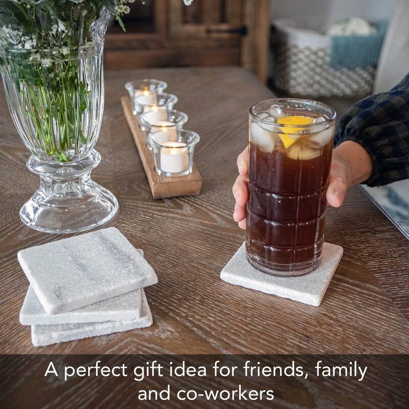 4 Pack Authentic Natural Marble Stone Cork Backed Coasters 4" x 4" x 0.43" Square Manufactured in The USA