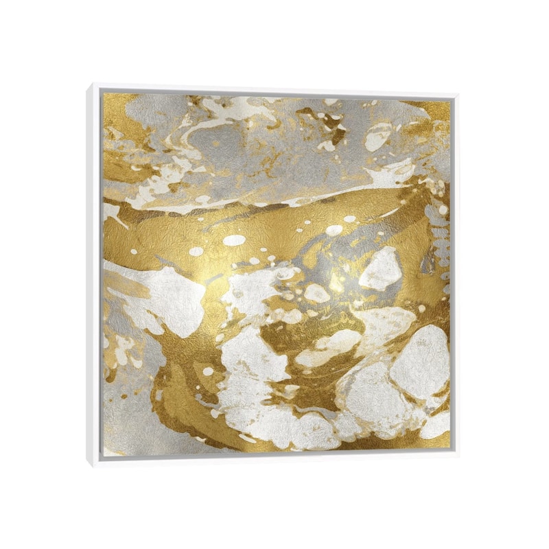 iCanvas "Marbleized In Gold And Silver" by Danielle Carson Framed Canvas Print - White - 37x37