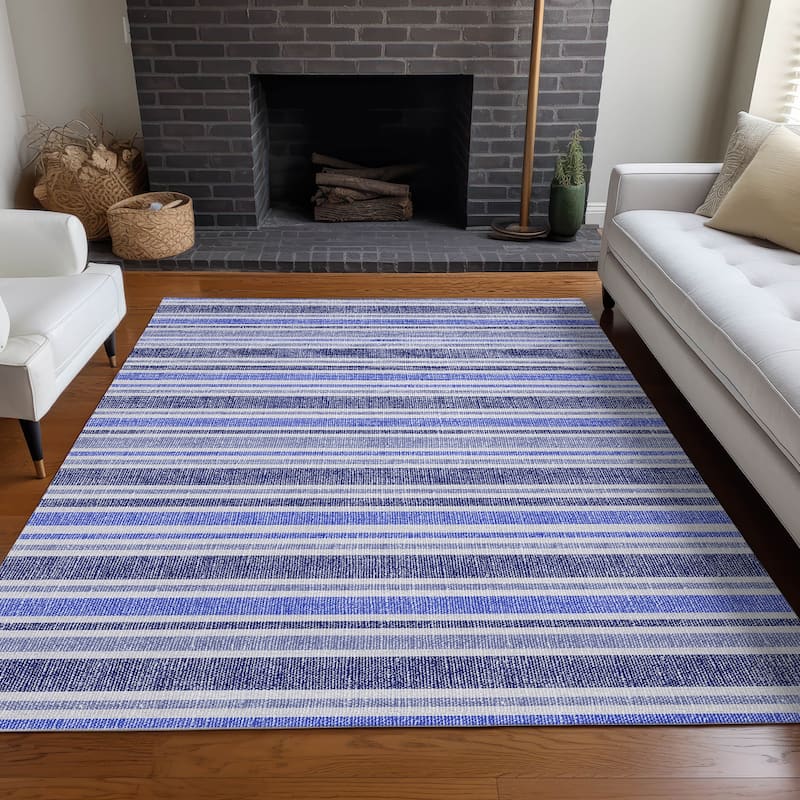 Machine Washable Indoor/ Outdoor Multi Cabana Stripe Chantille Rug