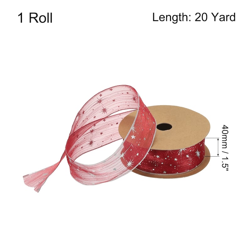 Star Organza Sheer Ribbon Sparkly Snow Yarn Ribbon - Burgundy Red - 1.5" x 20 Yard