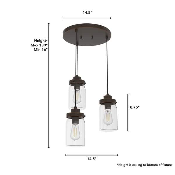 dimension image slide 1 of 2, Hunter Devon Park 3-Light Round Cluster Pendant - Kitchen Island, Dining Room, Entry - Farmhouse, Rustic