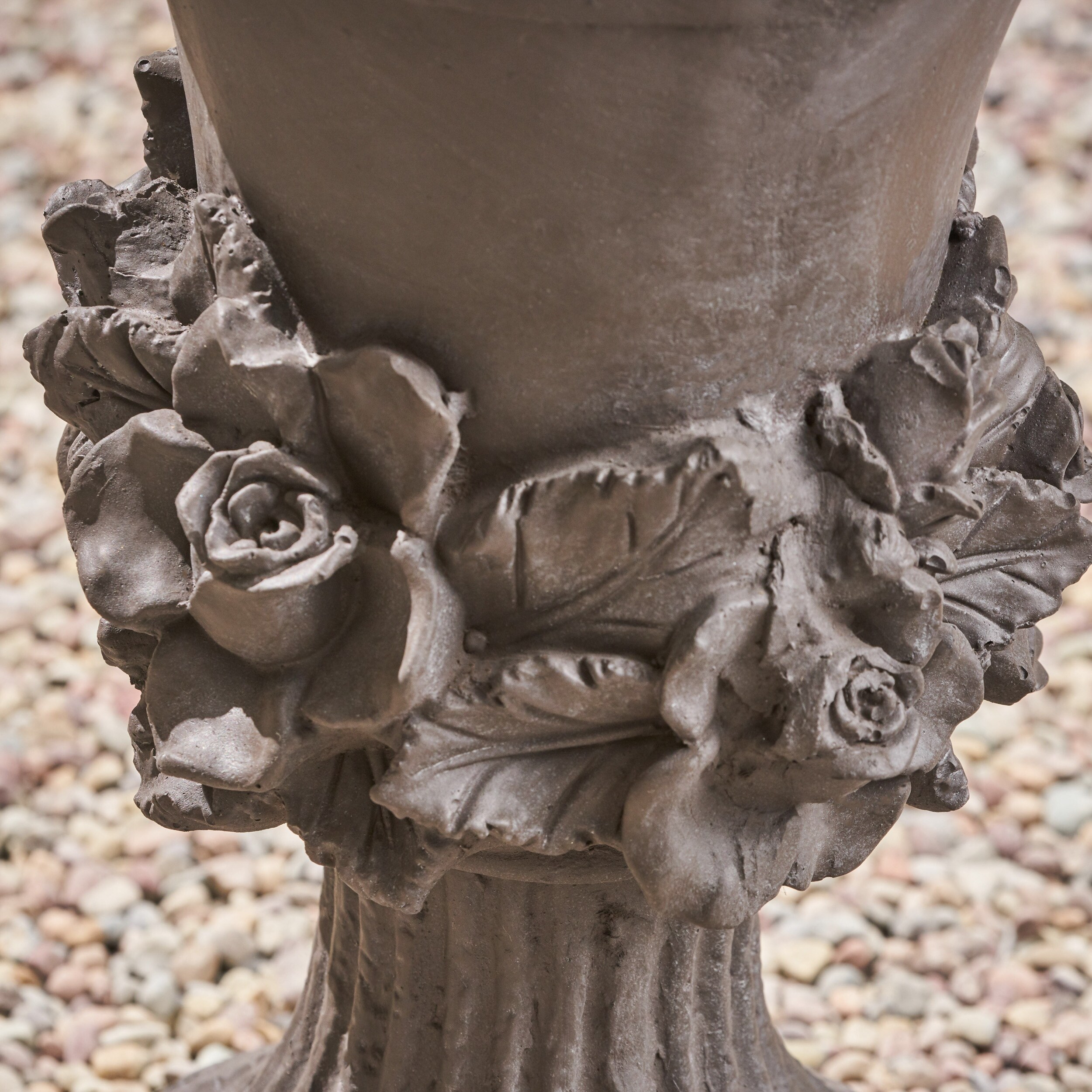 Roomfitters MGO Garden Urn Planter With Rose Detailing For Indoor And Outdoor Use Durable Antique Inspired Design Gray
