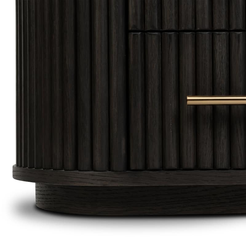 Poly & Bark Noir 3 Drawer Wood Nightstand with Ribbed Design
