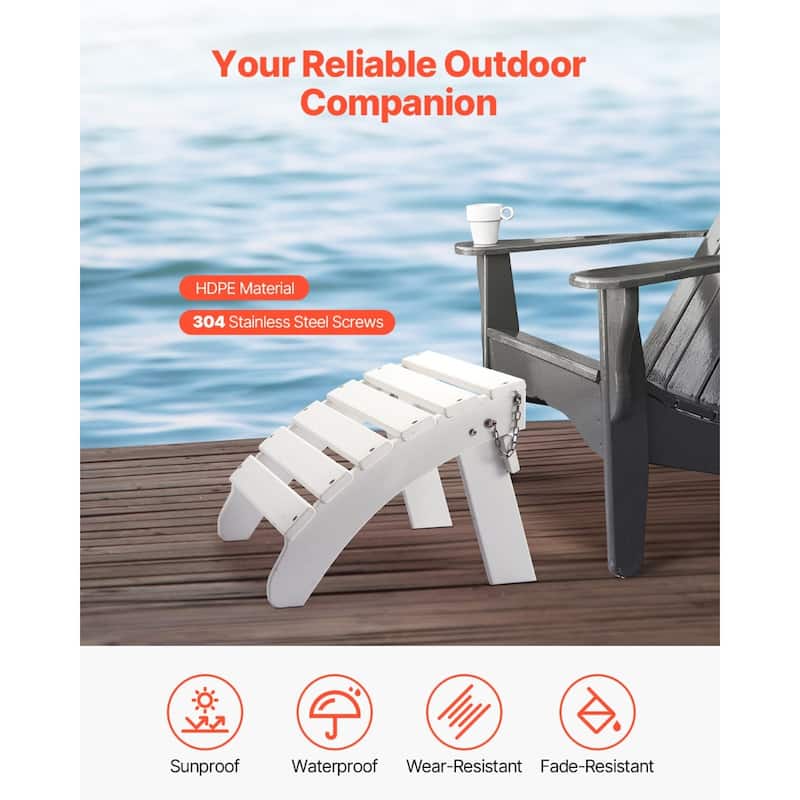 White HDPE Foldable Adirondack Ottoman Footrest with Steel Screws Ideal for Various Outdoor Spaces - 17.7” x 19.7” x 13.8” in