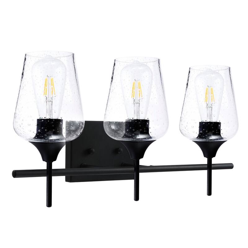CO-Z Matte Black Vanity Light with Clear Seeded Glass Shade