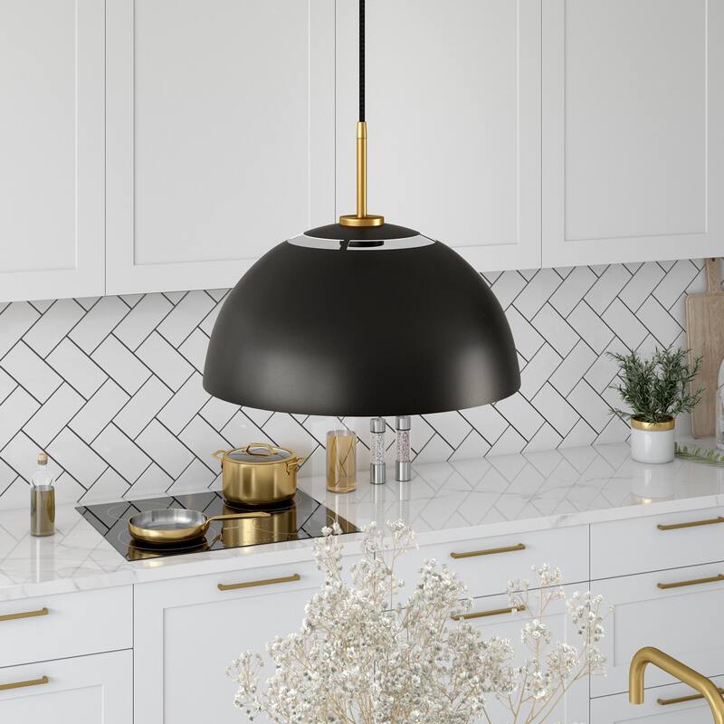 Jordyn 16" Wide Pendant with Metal Shade - Matte Black/Brushed Brass