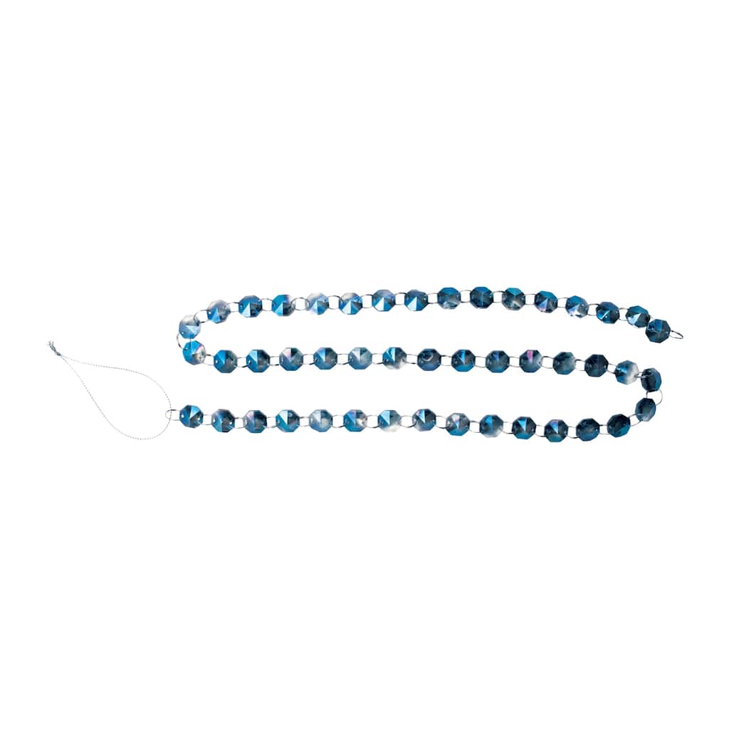 Set of 2 Iridescent Blue & Grey Glass Bead Garlands - 36” x 0.25” x 0.25”