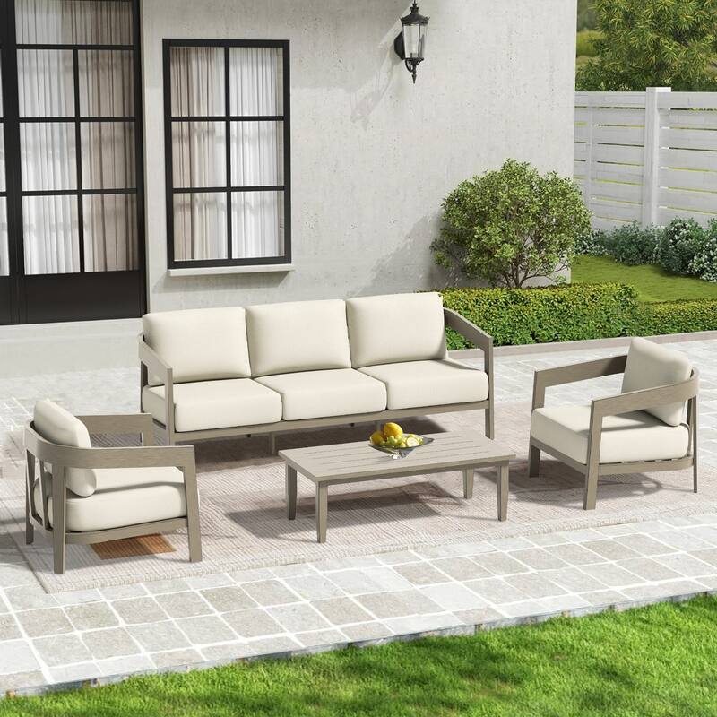 Patio Aluminum Sofa Set With Olefin Cushions - 4 Pieces-Club Chair