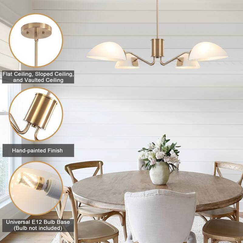 4-Light Hanging Island Linear Chandelier Lighting Fixture with Glass Shade for Dining Room Kitchen Island