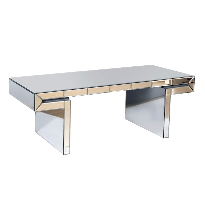 Mirror Sofa Side Table with Fluted Tempered Glass