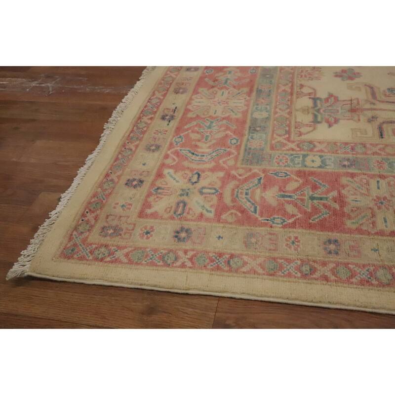 Hand Knotted Oriental 100% Wool Carpet Traditional Geometric Beige & Ivories Kazak Area Rug - 9' 6'' X 8' 3''