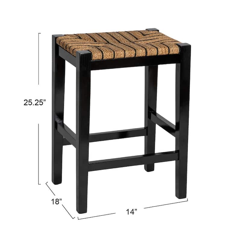 Willowbrook Wood and Seagrass Backless Counter Stool