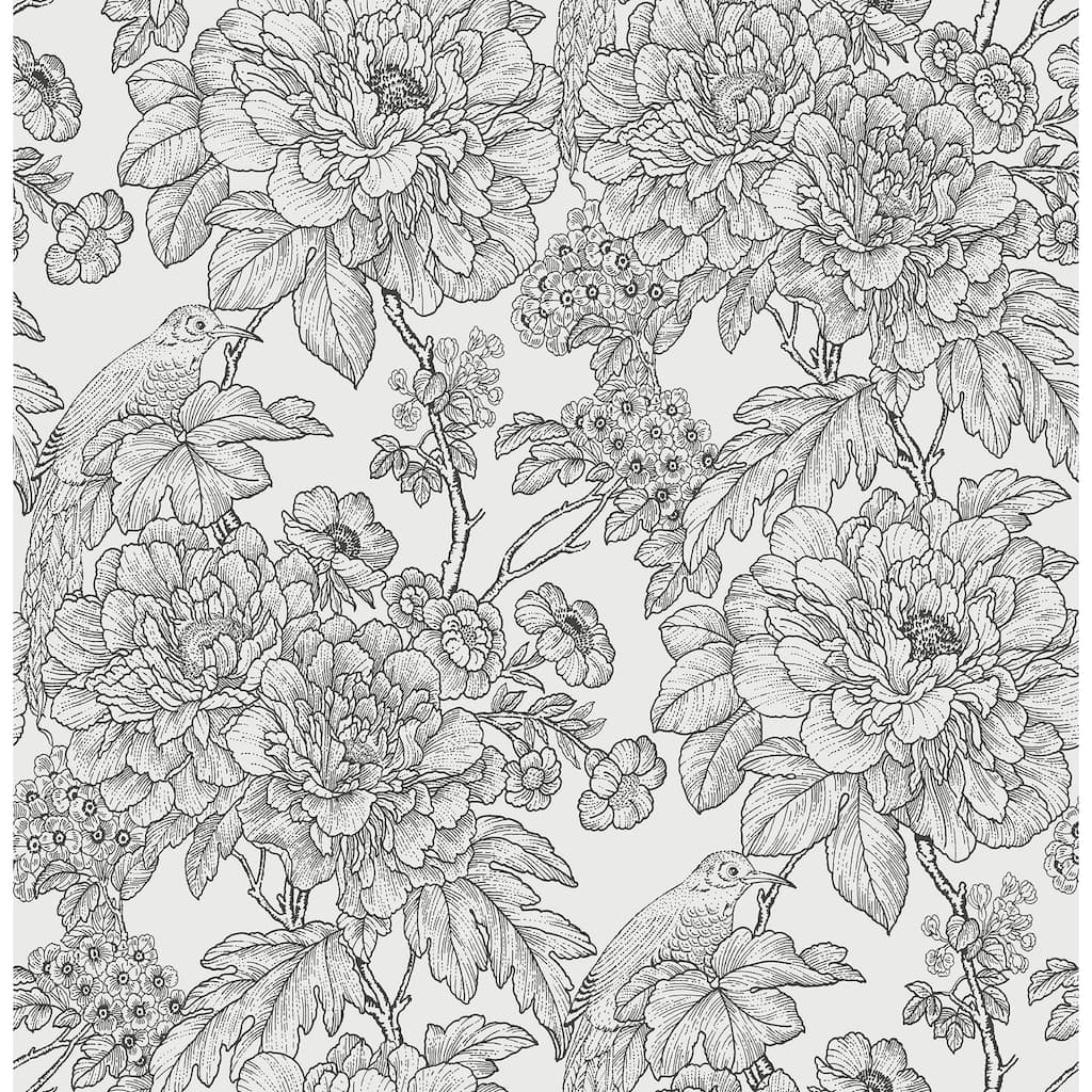 A-Street Prints Birds of Paradise Breeze Black Floral Wallpaper