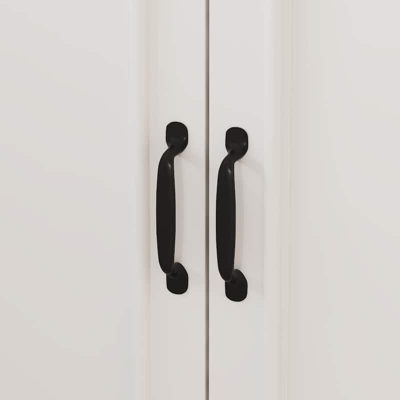 White Wardrobe Closet with Adjustable Shelves Solid Wood Frame Storage Cabinet for Home Organization
