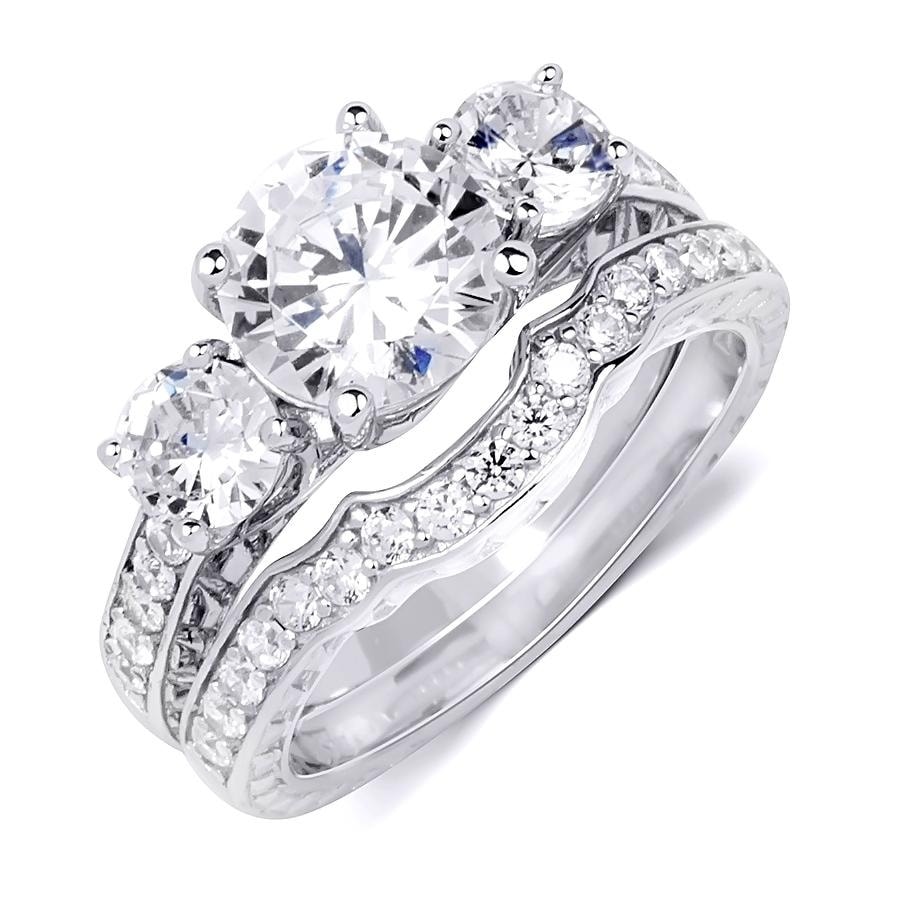 MayaMila 3.5 CT Round Cut Wedding Band Engagement Ring Set Bridal Silver