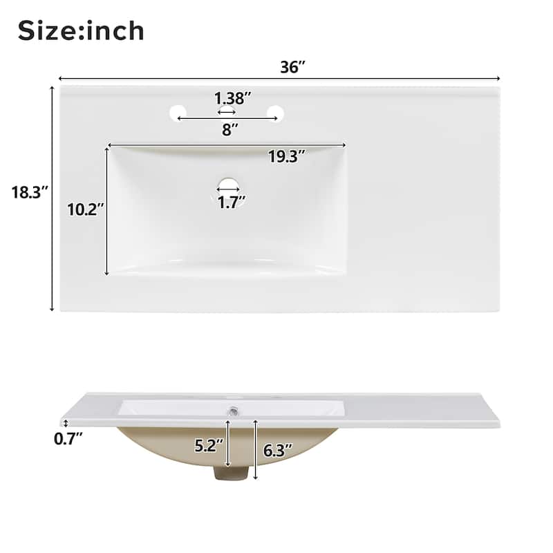 36"Elegant Bathroom Vanity with Ceramic Sink, Soft Closing Doors, 4 Durable Smooth Soft-close Drawers, 1 Adjustable Shelf