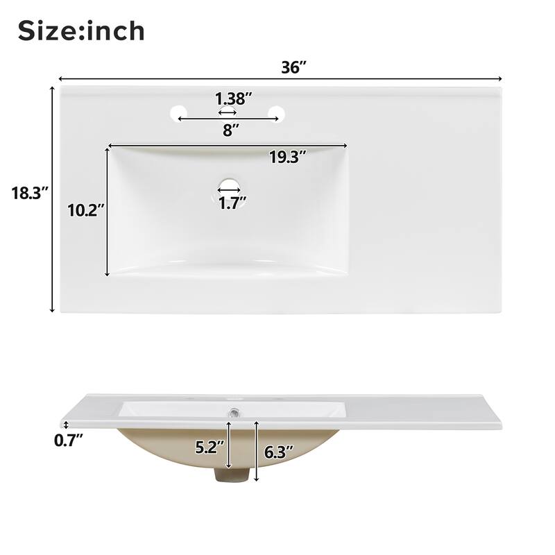 Freestanding Bathroom Vanity Cabinet with Ceramic Sink, 36" Undermount Bathroom Sink Cabinet with Storage Drawers - 36 Inch