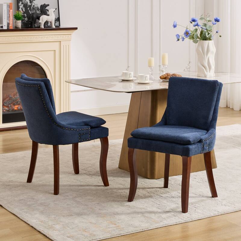 Modern Double-layer Dining Chairs Set of 4 - Blue Chenille
