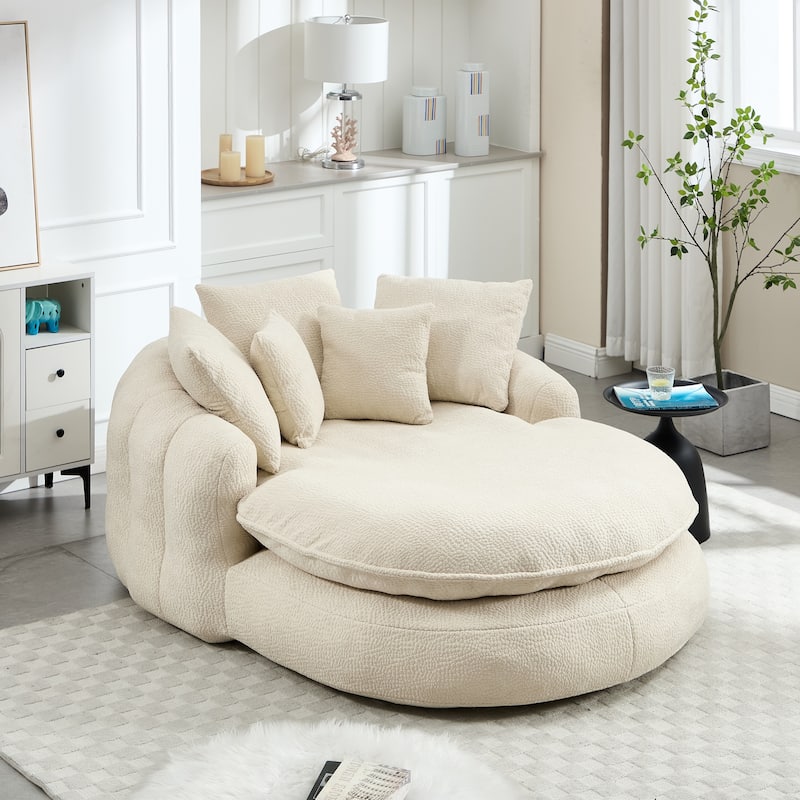 Oversized Chenille Single Sofa Chair / Oval Upholstered Bean Bag Sofa / Living Room Lazy Floor Sofa Chaise Lounges Cloud Couch