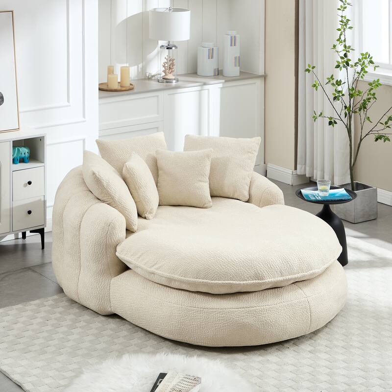 Oversized Oval Upholstered Bean Bag Sofa, Lazy Sofa with 3 Large Pillows and 2 Small Pillows, Wrap Around Backrest