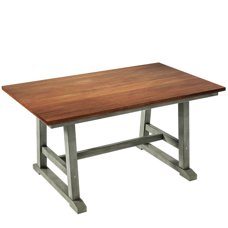 6-Piece Wood Dining Table Set Kitchen Table Set with Long Bench and 4 Dining Chairs, Farmhouse Style