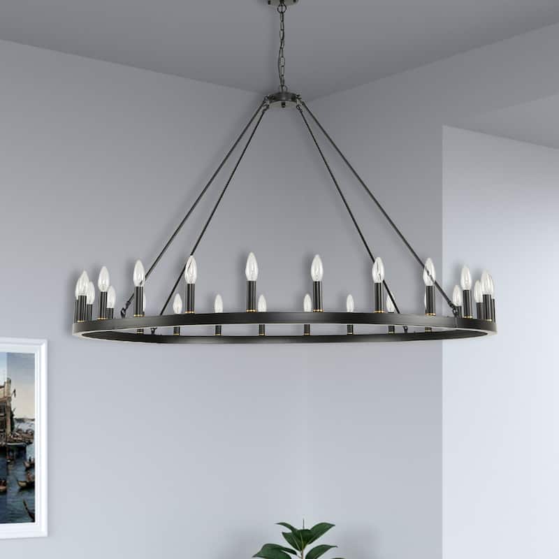 24-Light Modern Farmhouse Light Wagon Wheel Chandelier 54 Inch.