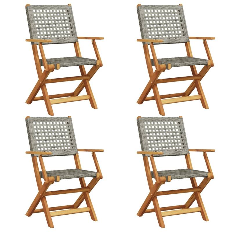 vidaXL Folding Patio Chairs Seating Outdoor Furniture Poly Rattan and Solid Wood - 22.4 x 21.3 x 35.8