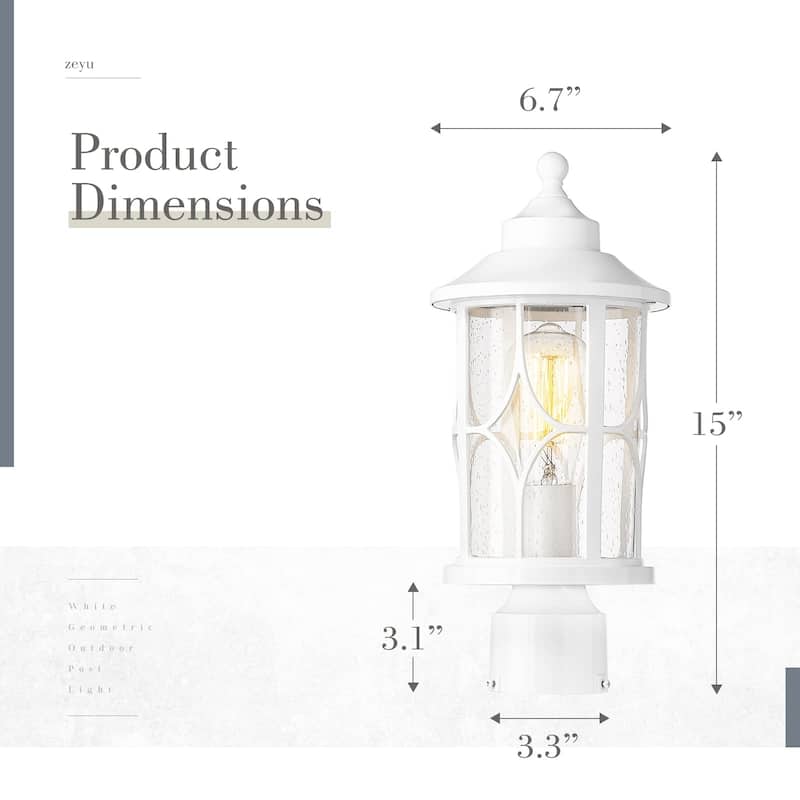 2 Pack Modern Outdoor Post Lanterns for Patio Garden, Seeded Glass Shade